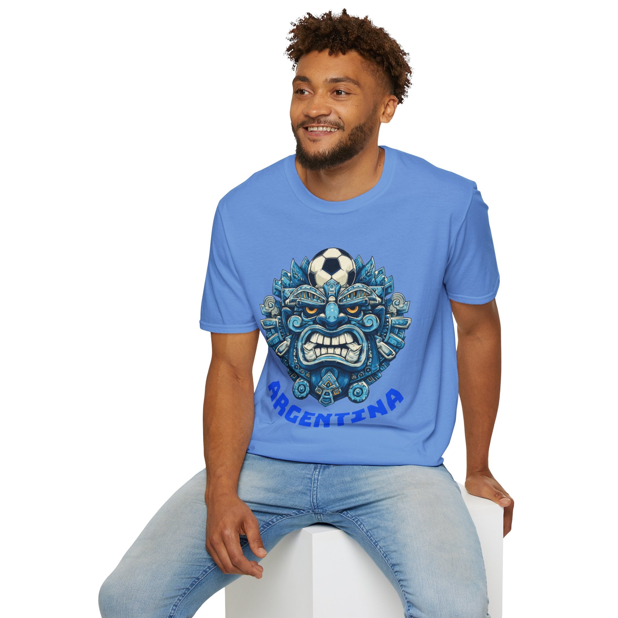 Argentina Soccer Guardian T‑Shirt — Fierce Aztec Mask with Football