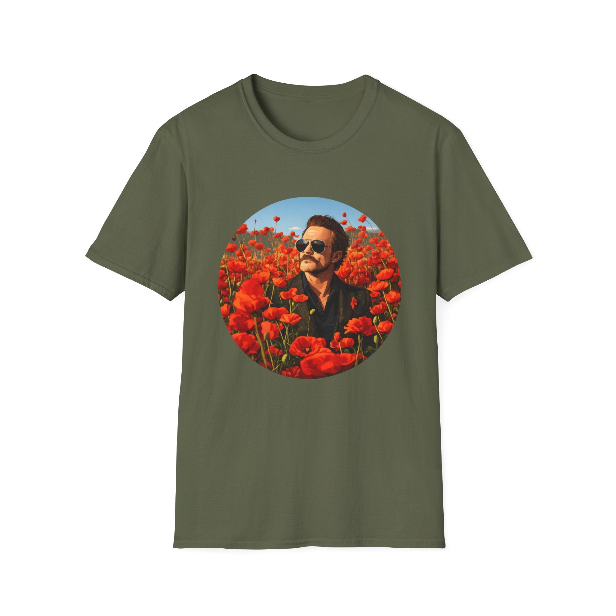 Retro Aviator Portrait T-Shirt — STP Scott in Poppy Field