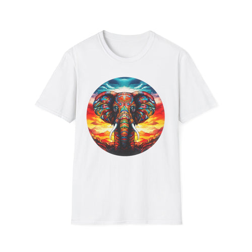 Colorful Elephant Graphic T‑Shirt — Vibrant Sunset Mandala Design
