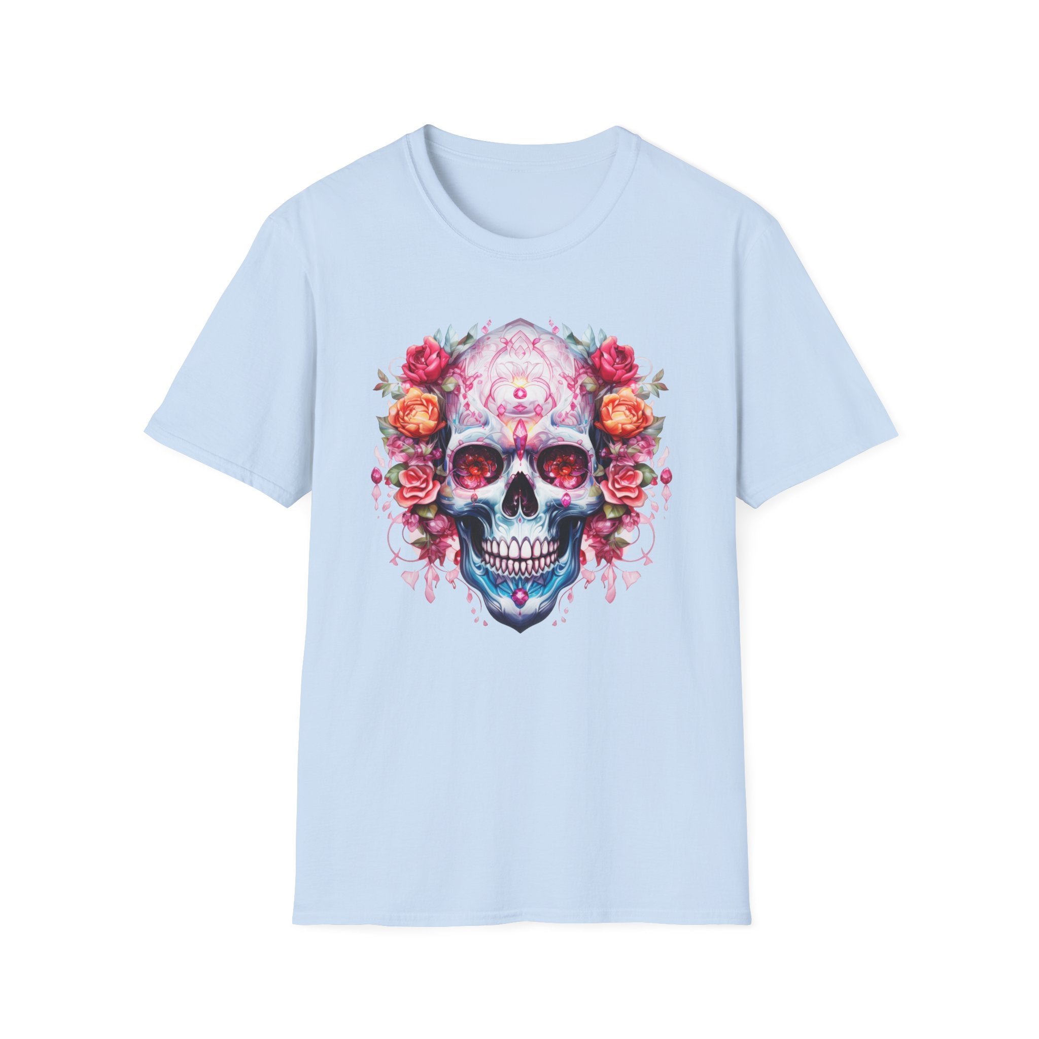 Floral Sugar Skull T-Shirt — Day of the Dead Skull Tee with Roses