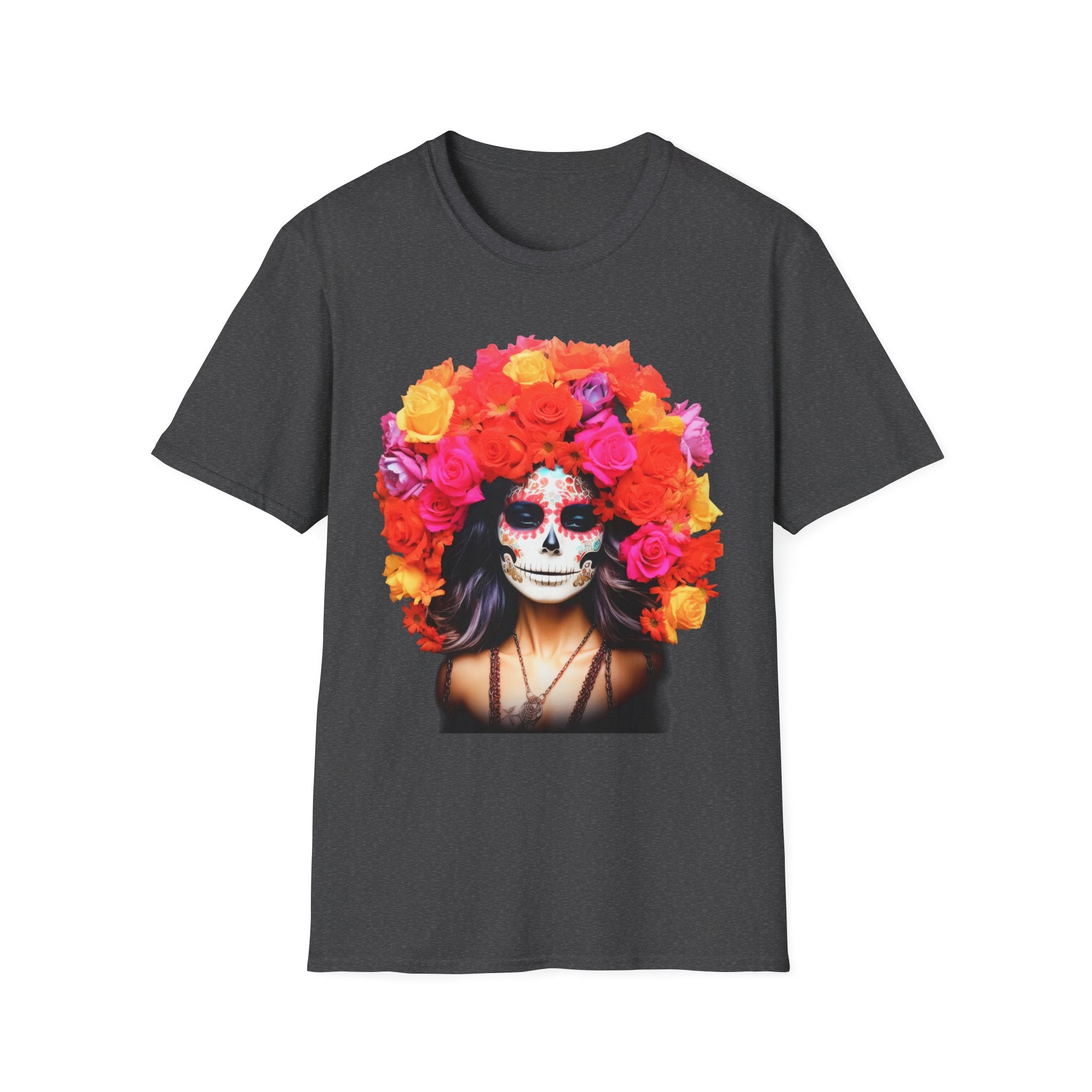 Day of the Dead Sugar Skull Woman T-Shirt — Floral Calavera Tee for Día de los Muertos