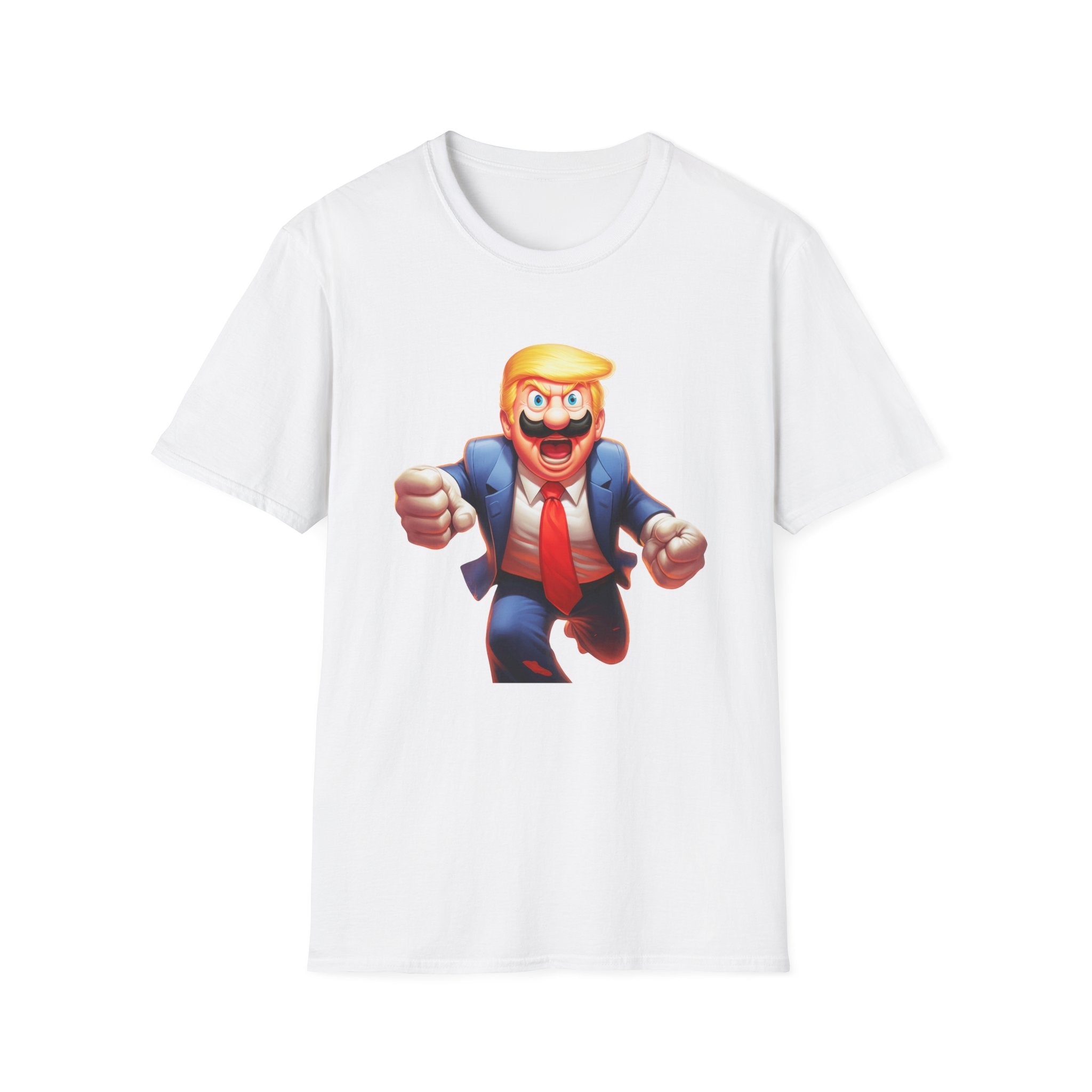 Cartoon Politician Chase T-Shirt – Funny Trump-Style Character Graphic Tee