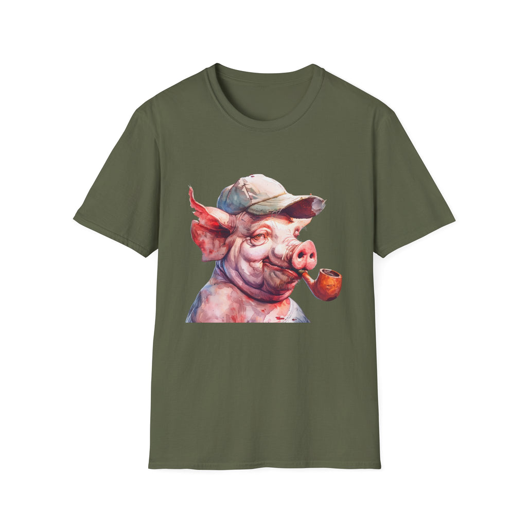 Pig With Cap T-Shirt — Whimsical Smoking Pig Graphic Tee