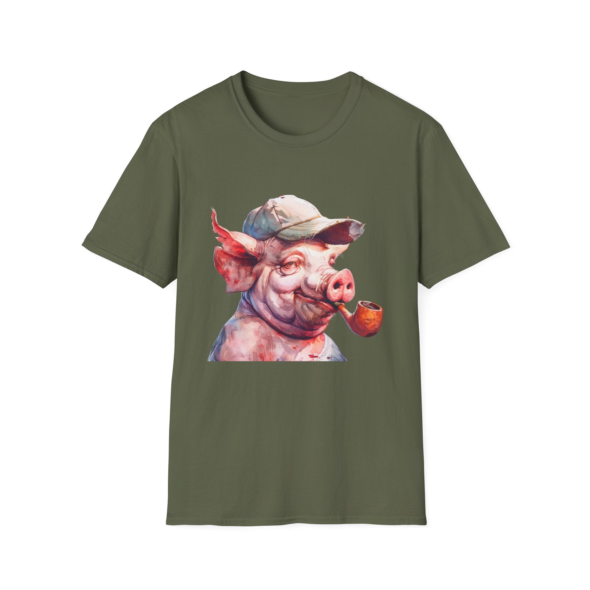 Pig With Cap T-Shirt — Whimsical Smoking Pig Graphic Tee