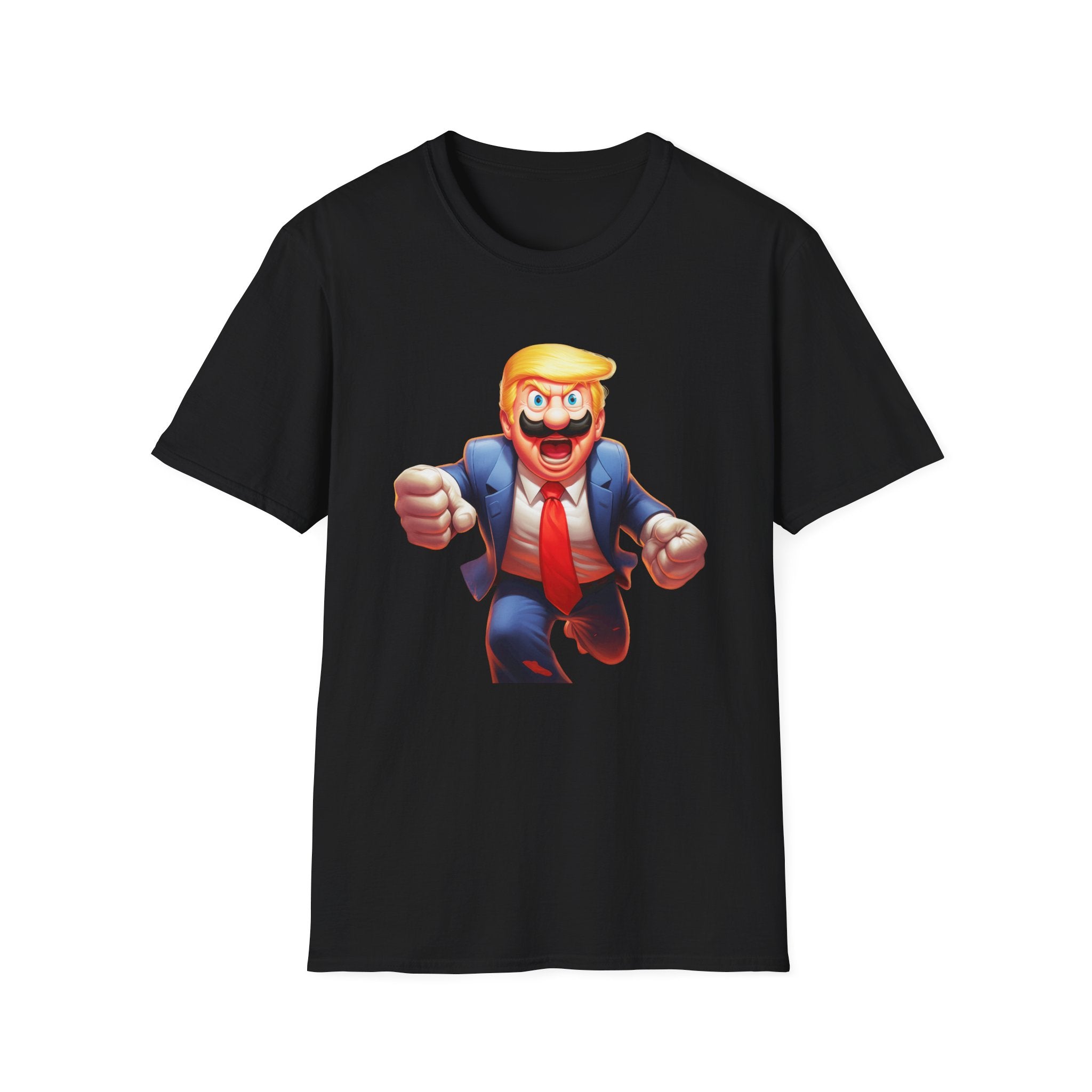 Cartoon Politician Chase T-Shirt – Funny Trump-Style Character Graphic Tee