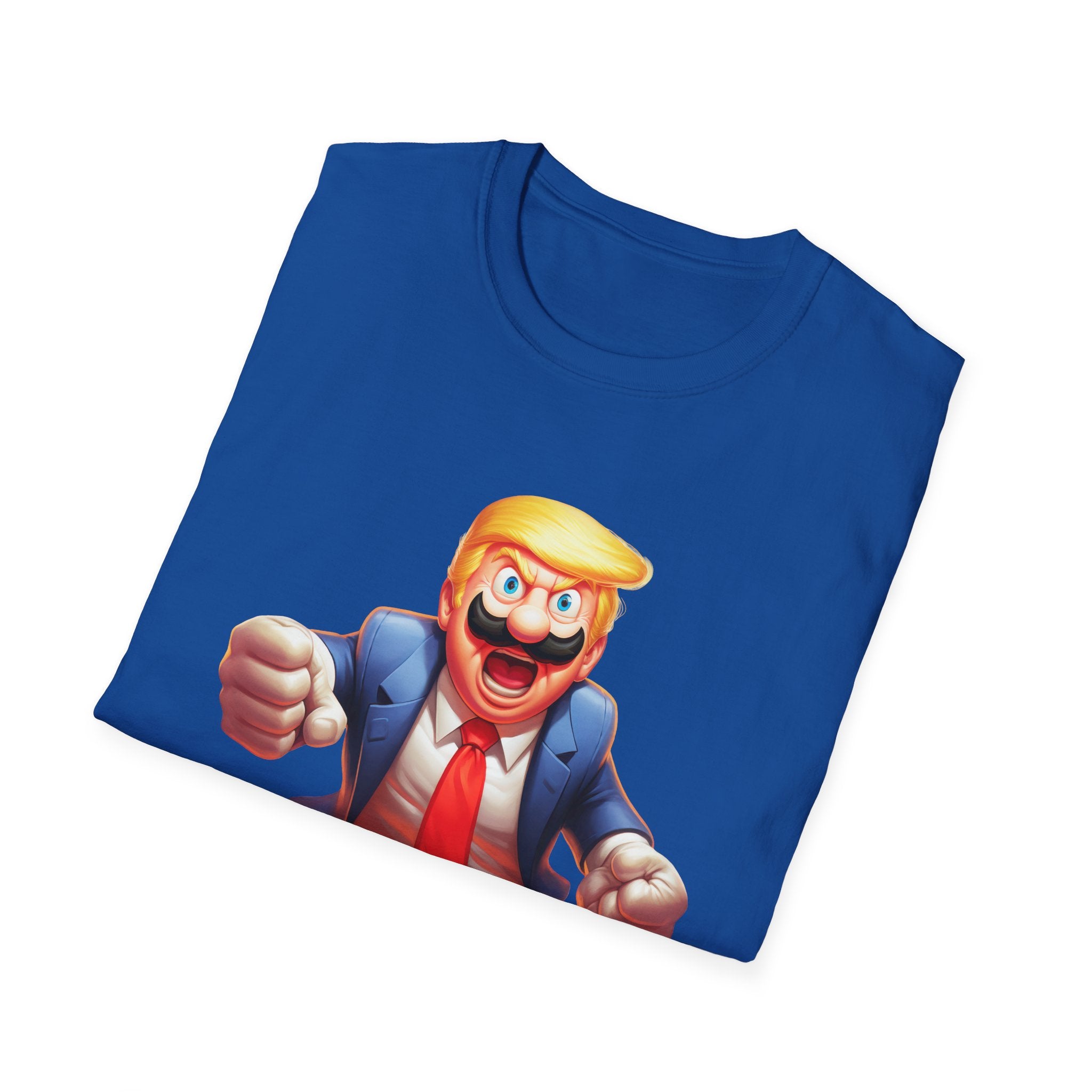 Cartoon Politician Chase T-Shirt – Funny Trump-Style Character Graphic Tee