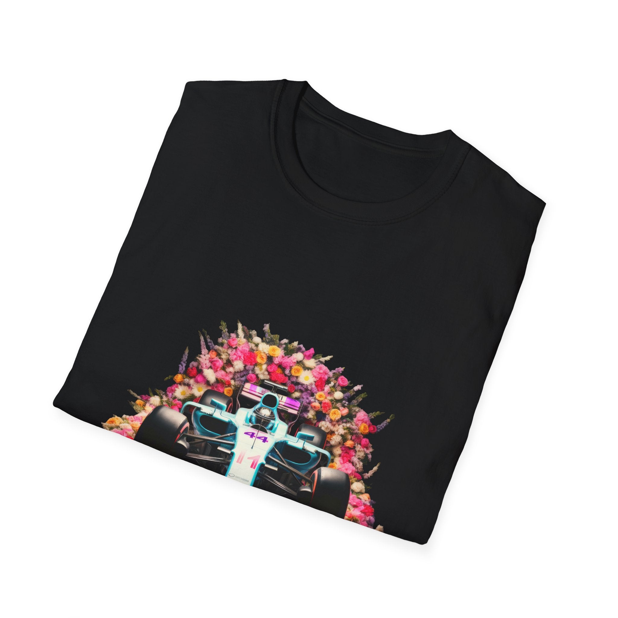 Racing Floral T‑Shirt — Colorful Formula Car Graphic Tee