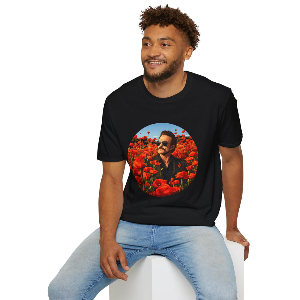 Retro Aviator Portrait T-Shirt — STP Scott in Poppy Field