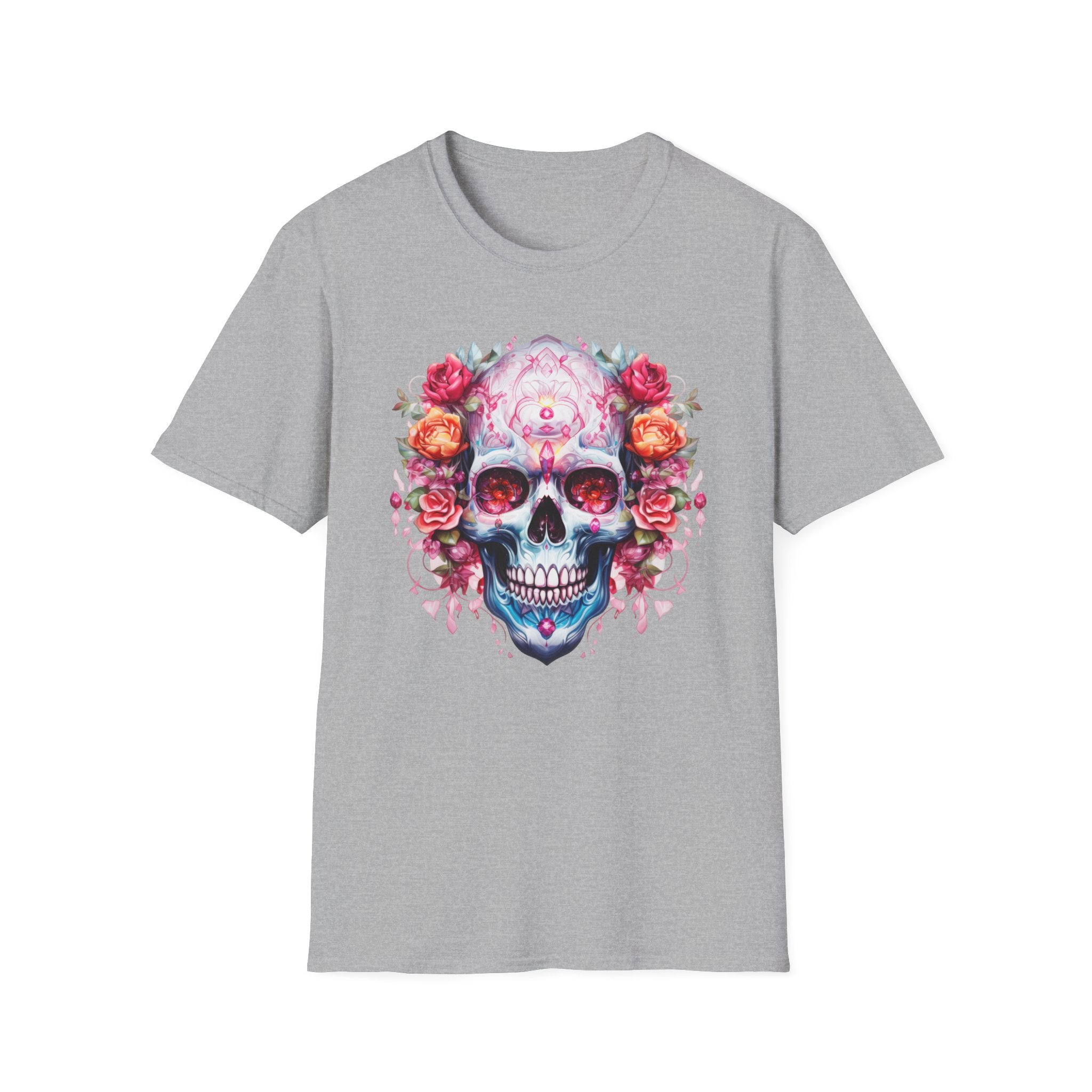 Floral Sugar Skull T-Shirt — Day of the Dead Skull Tee with Roses