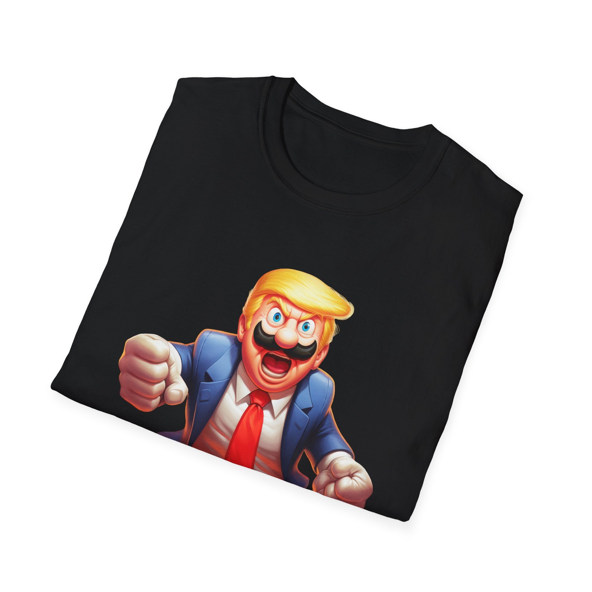 Cartoon Politician Chase T-Shirt – Funny Trump-Style Character Graphic Tee