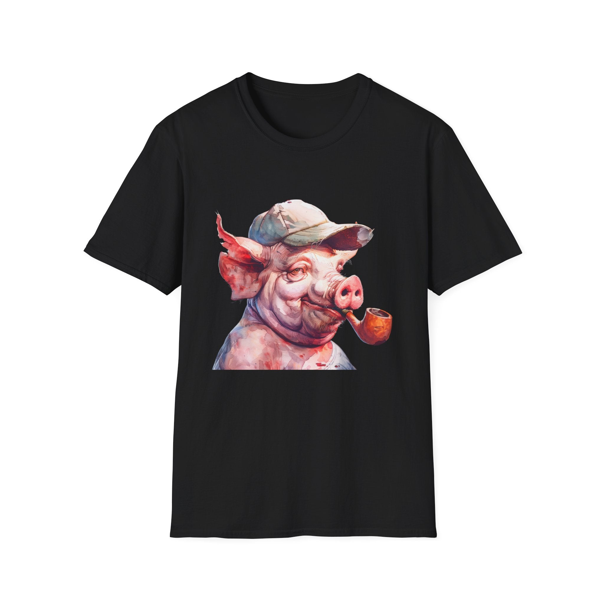 Pig With Cap T-Shirt — Whimsical Smoking Pig Graphic Tee