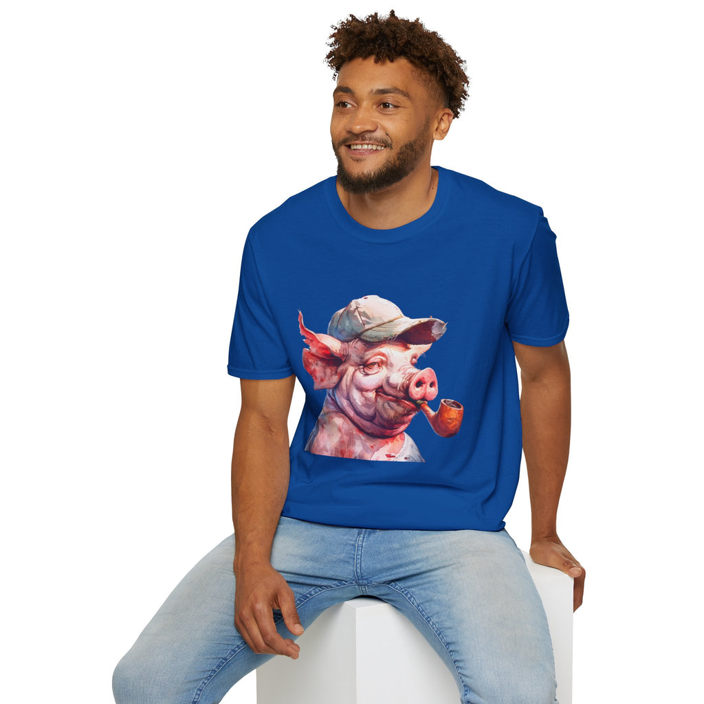 Pig With Cap T-Shirt — Whimsical Smoking Pig Graphic Tee