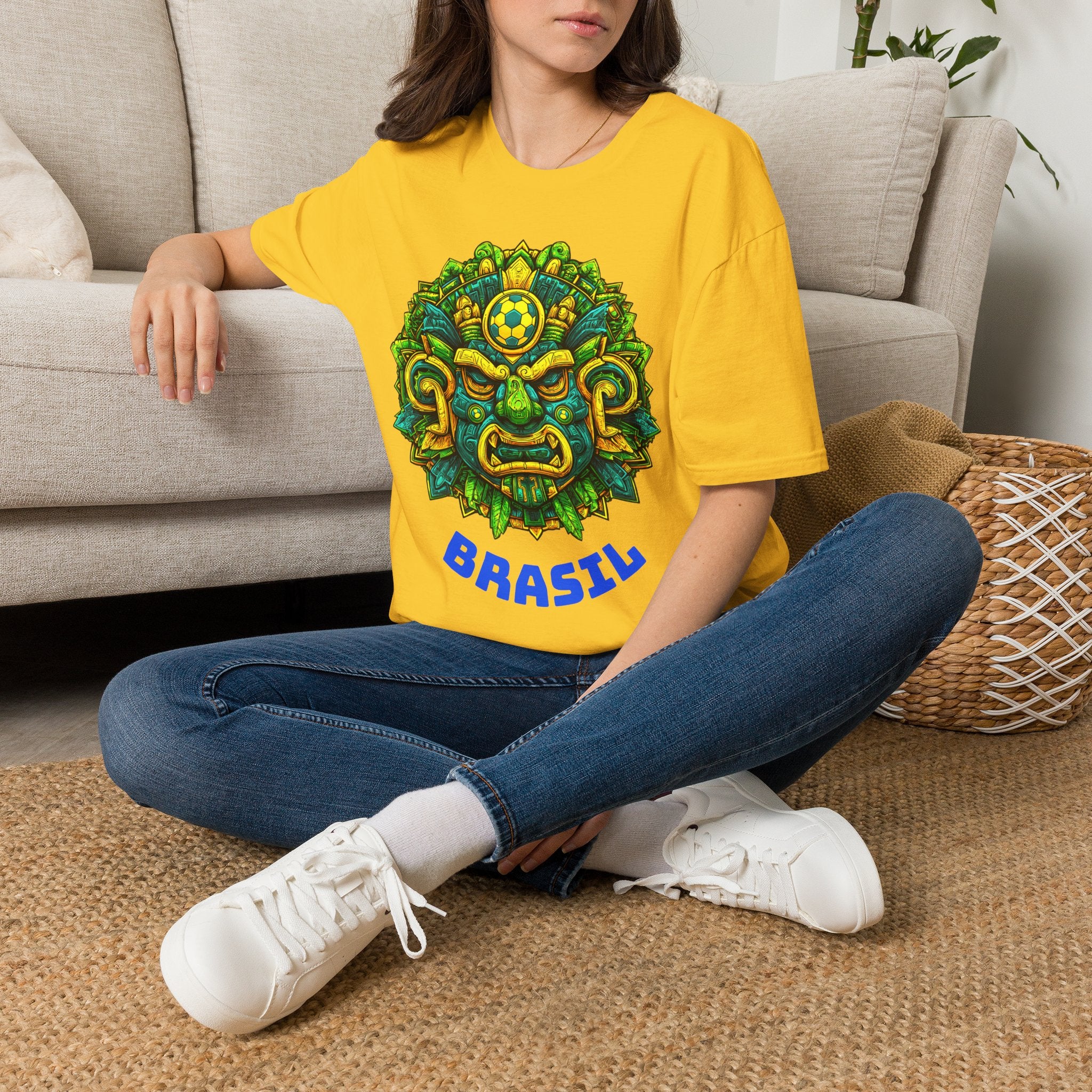 Brazilian Aztec Mask T-Shirt — Brasil Soccer Tribal Graphic Tee
