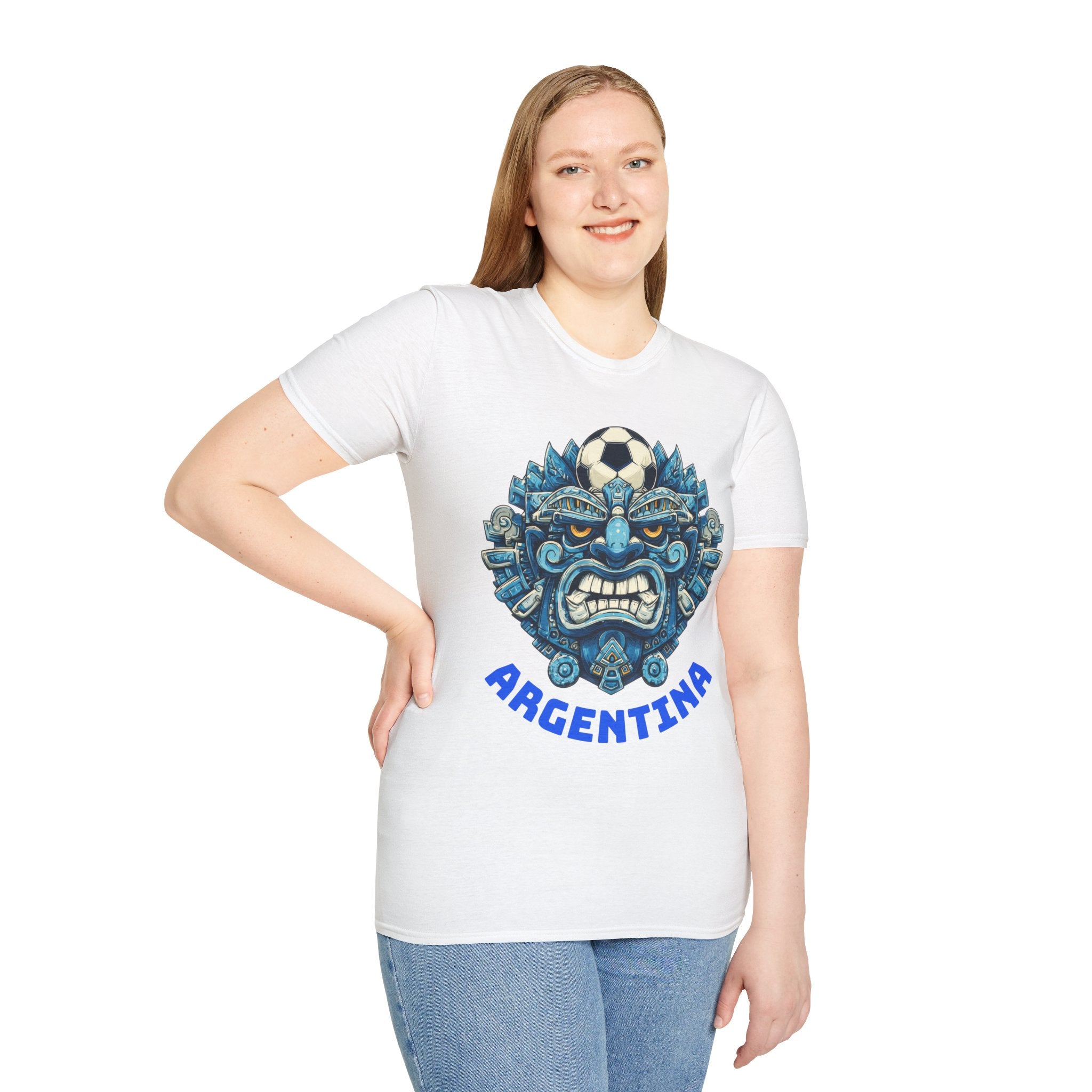 Argentina Soccer Guardian T‑Shirt — Fierce Aztec Mask with Football