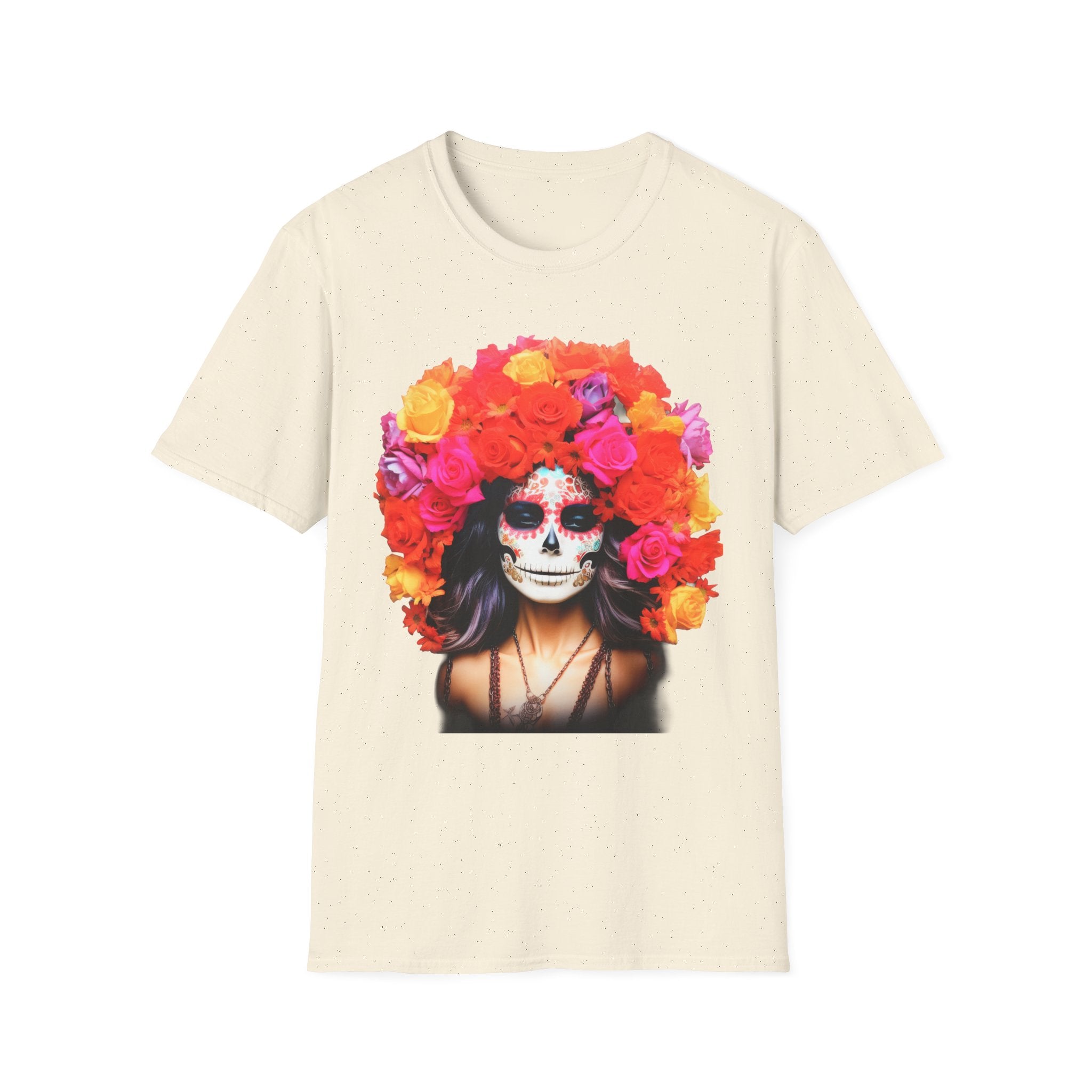 Day of the Dead Sugar Skull Woman T-Shirt — Floral Calavera Tee for Día de los Muertos