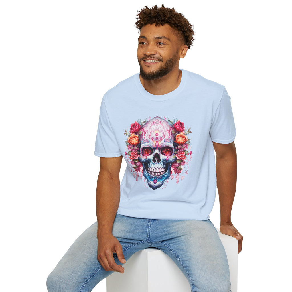 Floral Sugar Skull T-Shirt — Day of the Dead Skull Tee with Roses