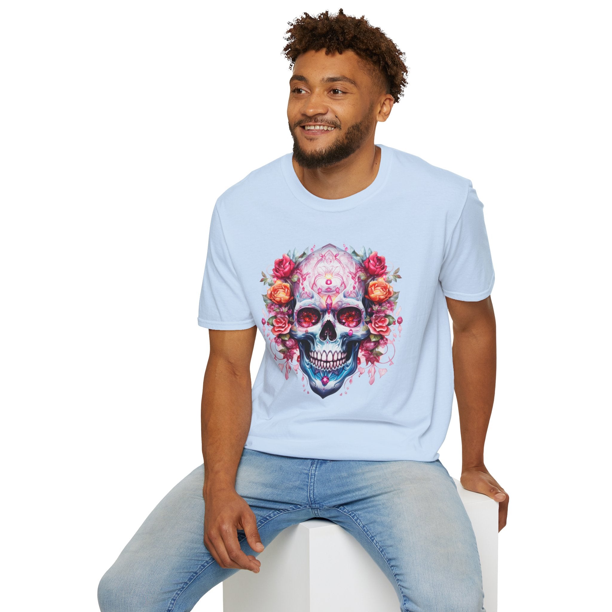 Floral Sugar Skull T-Shirt — Day of the Dead Skull Tee with Roses