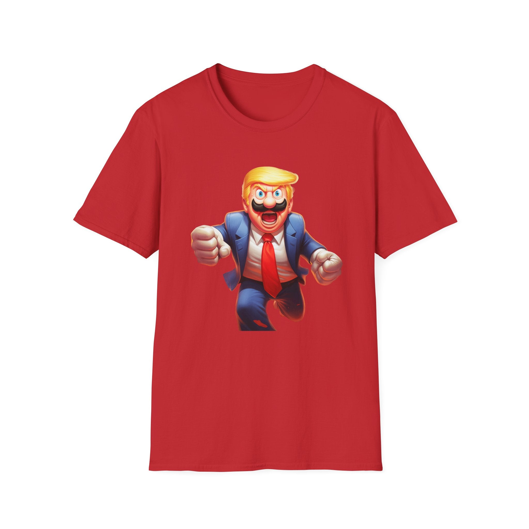 Cartoon Politician Chase T-Shirt – Funny Trump-Style Character Graphic Tee