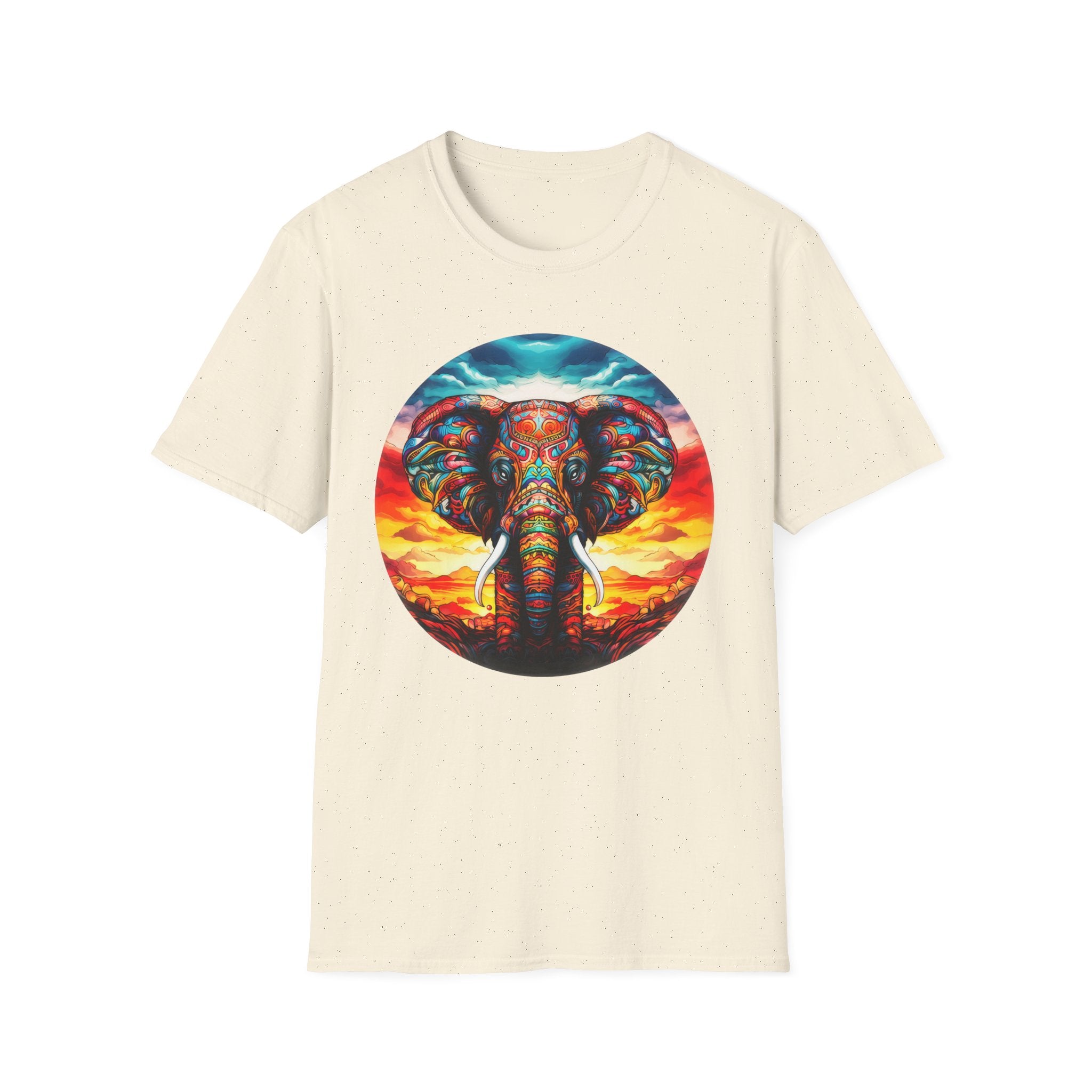 Colorful Elephant Graphic T‑Shirt — Vibrant Sunset Mandala Design