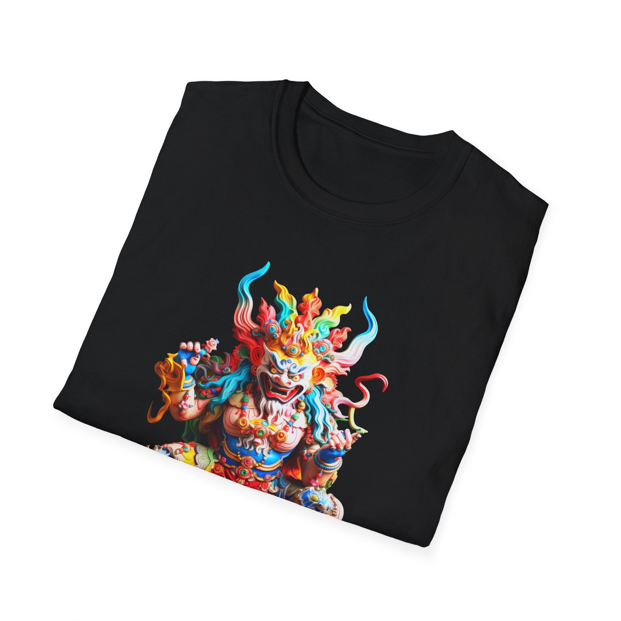 T-Shirt — Vibrant Mythic Demon Illustration with QR Code Back