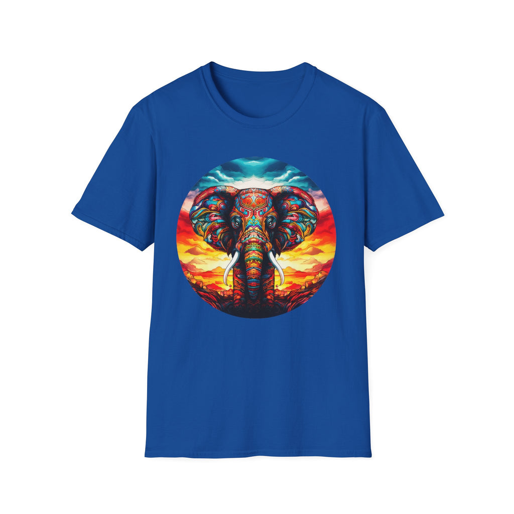Colorful Elephant Graphic T‑Shirt — Vibrant Sunset Mandala Design