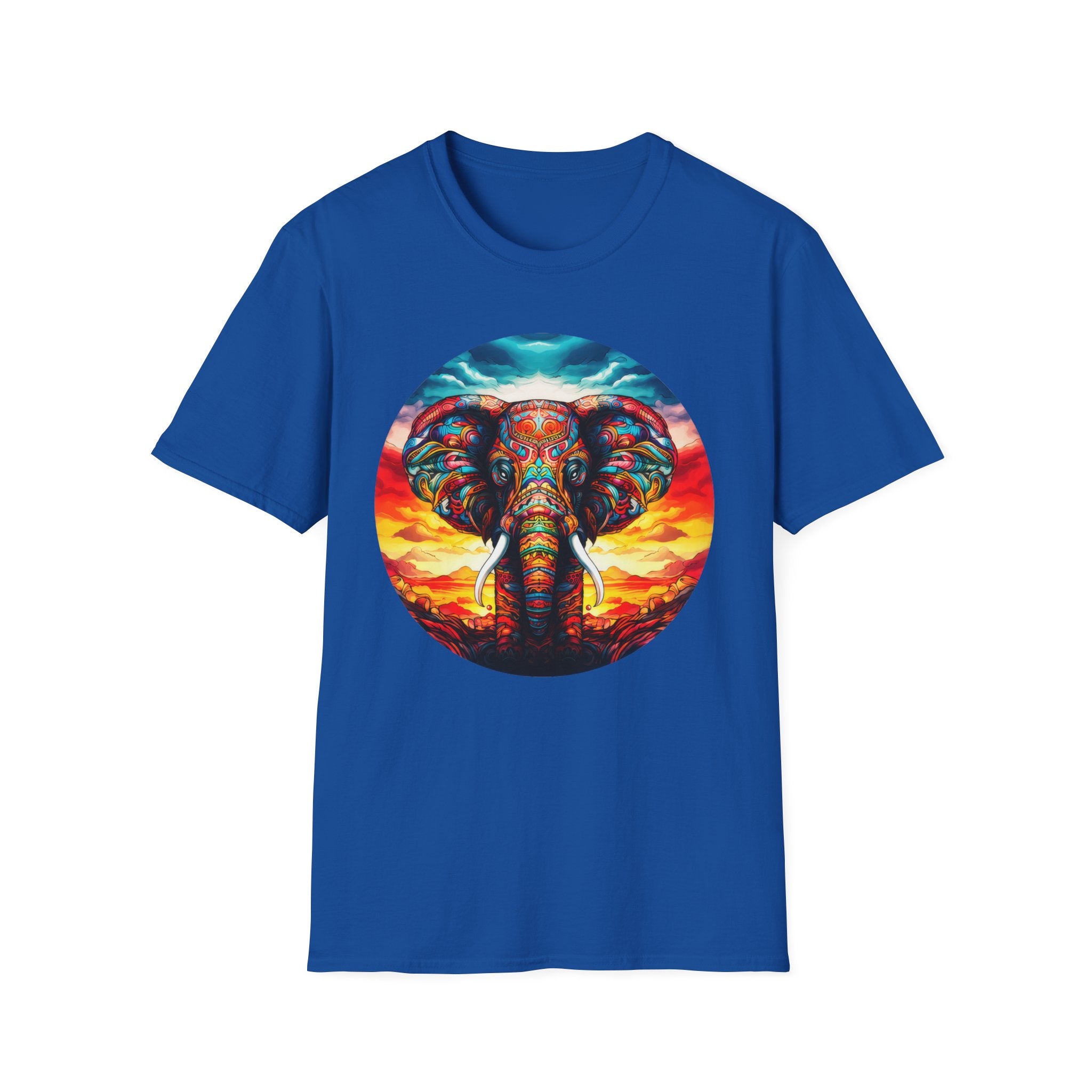 Colorful Elephant Graphic T‑Shirt — Vibrant Sunset Mandala Design