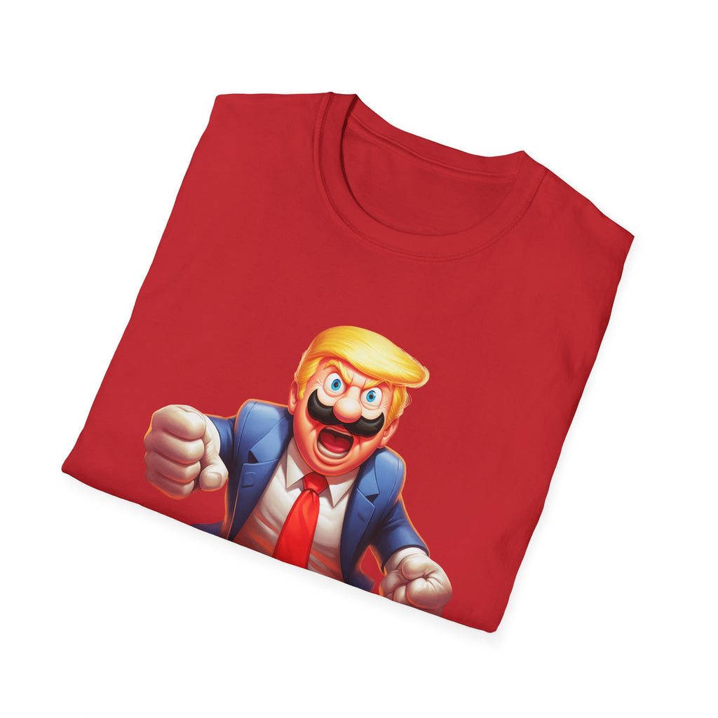 Cartoon Politician Chase T-Shirt – Funny Trump-Style Character Graphic Tee
