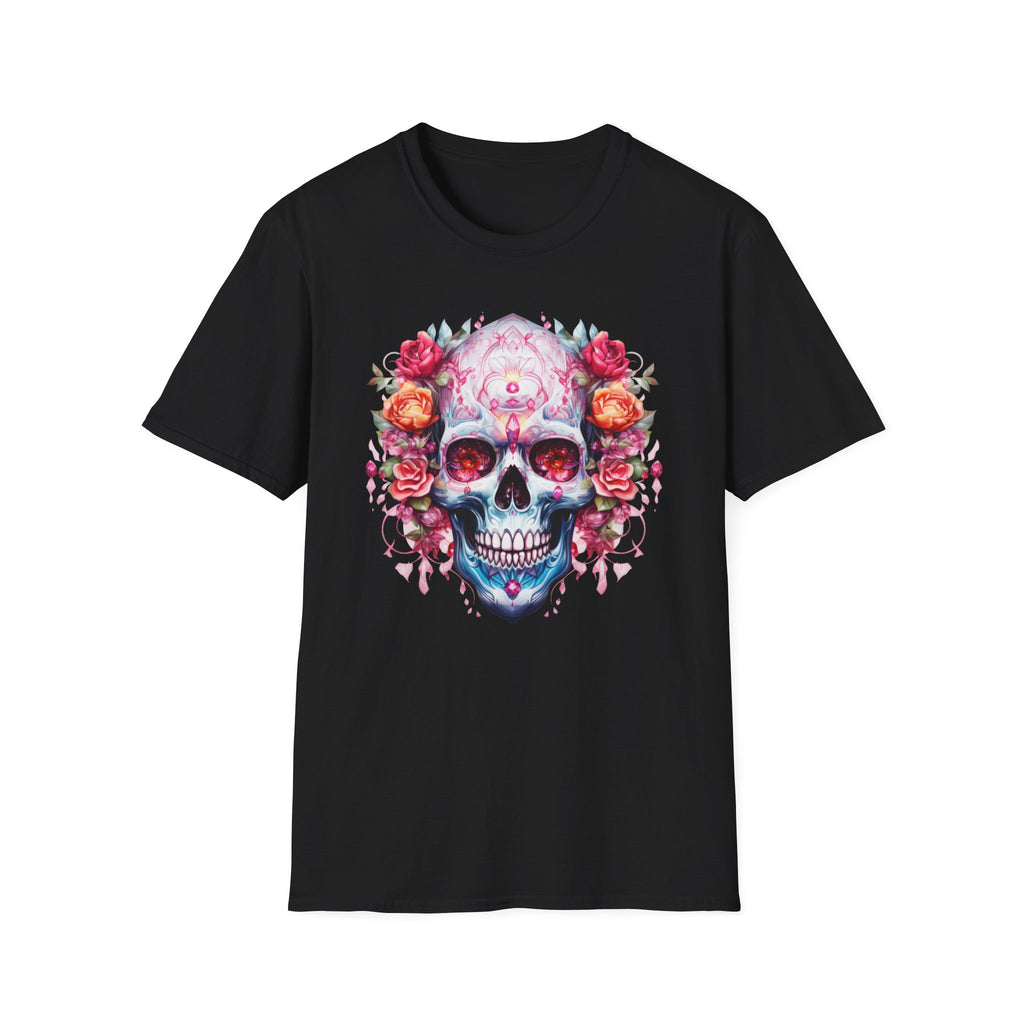 Floral Sugar Skull T-Shirt — Day of the Dead Skull Tee with Roses