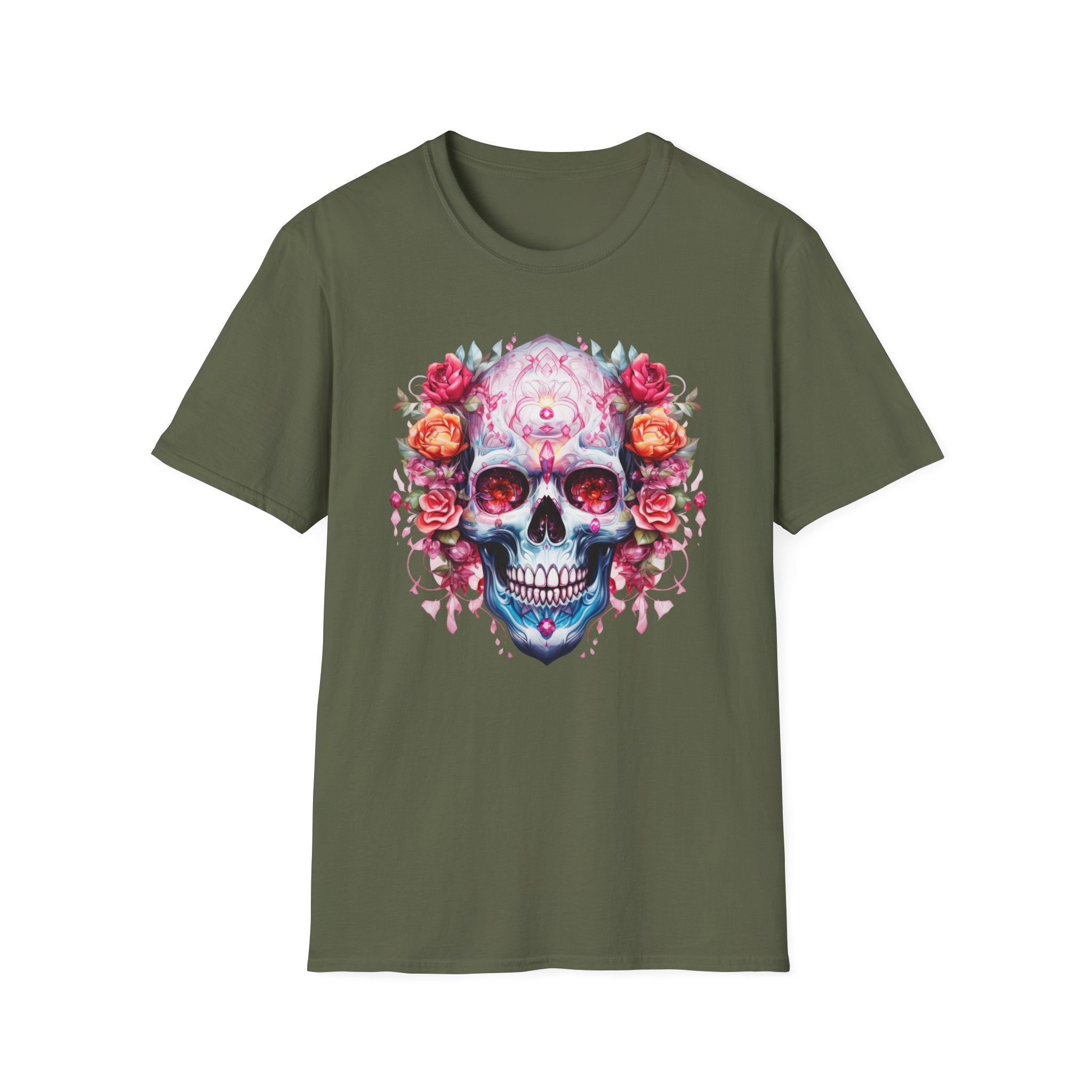 Floral Sugar Skull T-Shirt — Day of the Dead Skull Tee with Roses