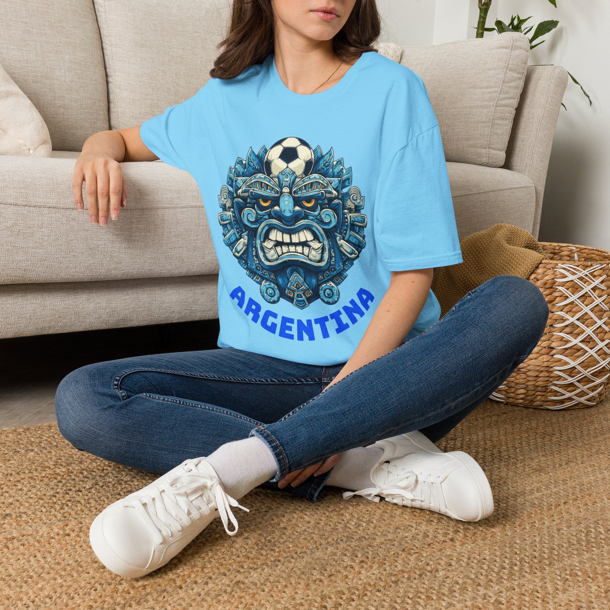 Argentina Soccer Guardian T‑Shirt — Fierce Aztec Mask with Football