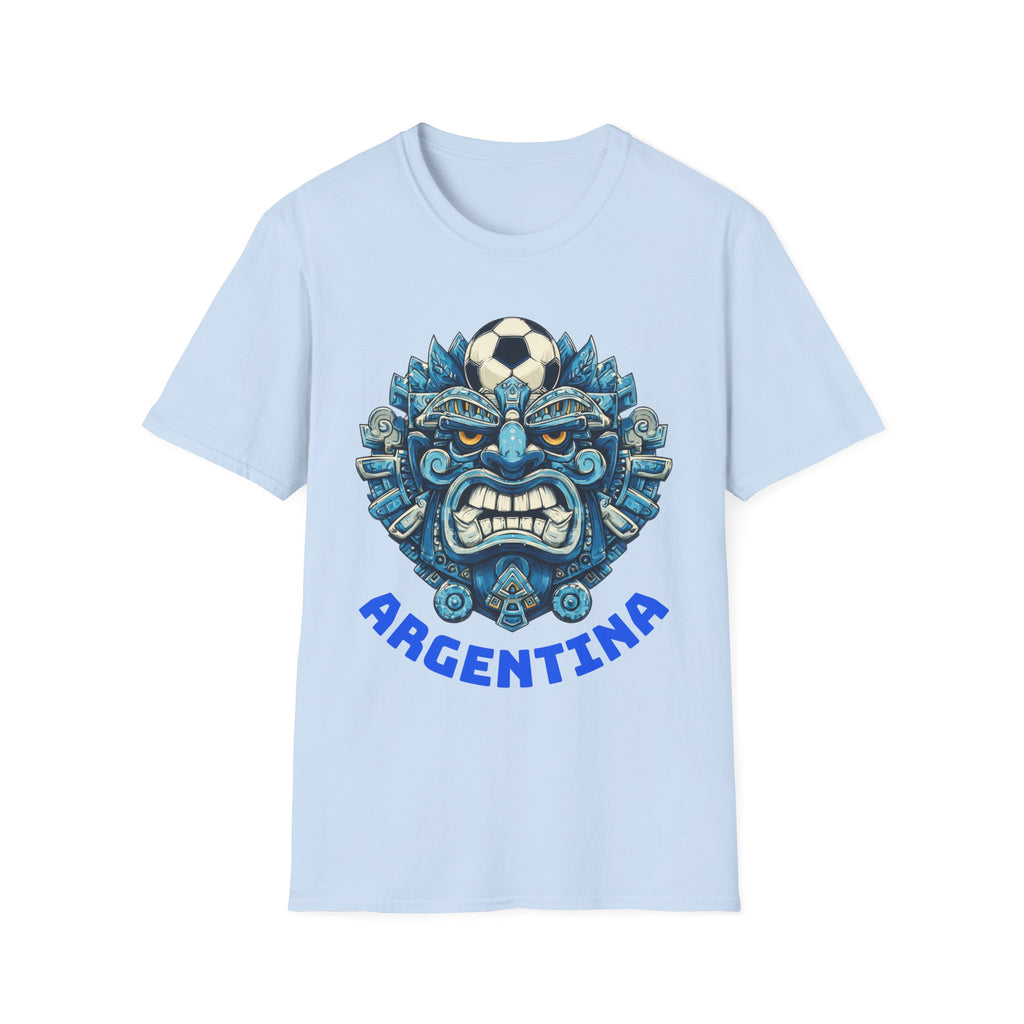 Argentina Soccer Guardian T‑Shirt — Fierce Aztec Mask with Football