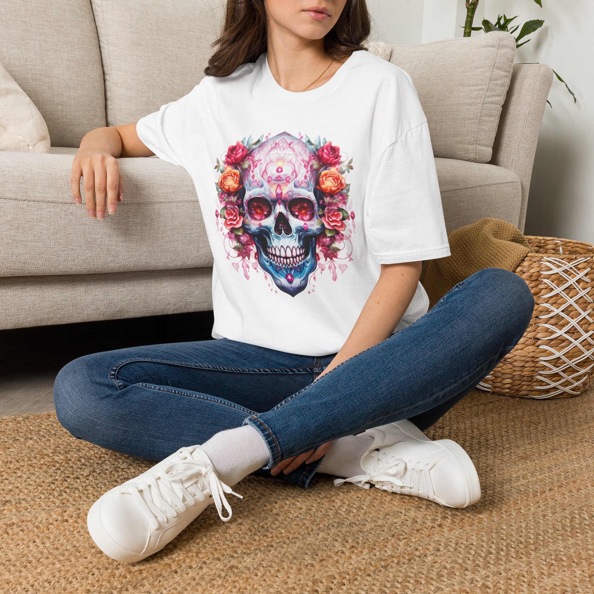 Floral Sugar Skull T-Shirt — Day of the Dead Skull Tee with Roses
