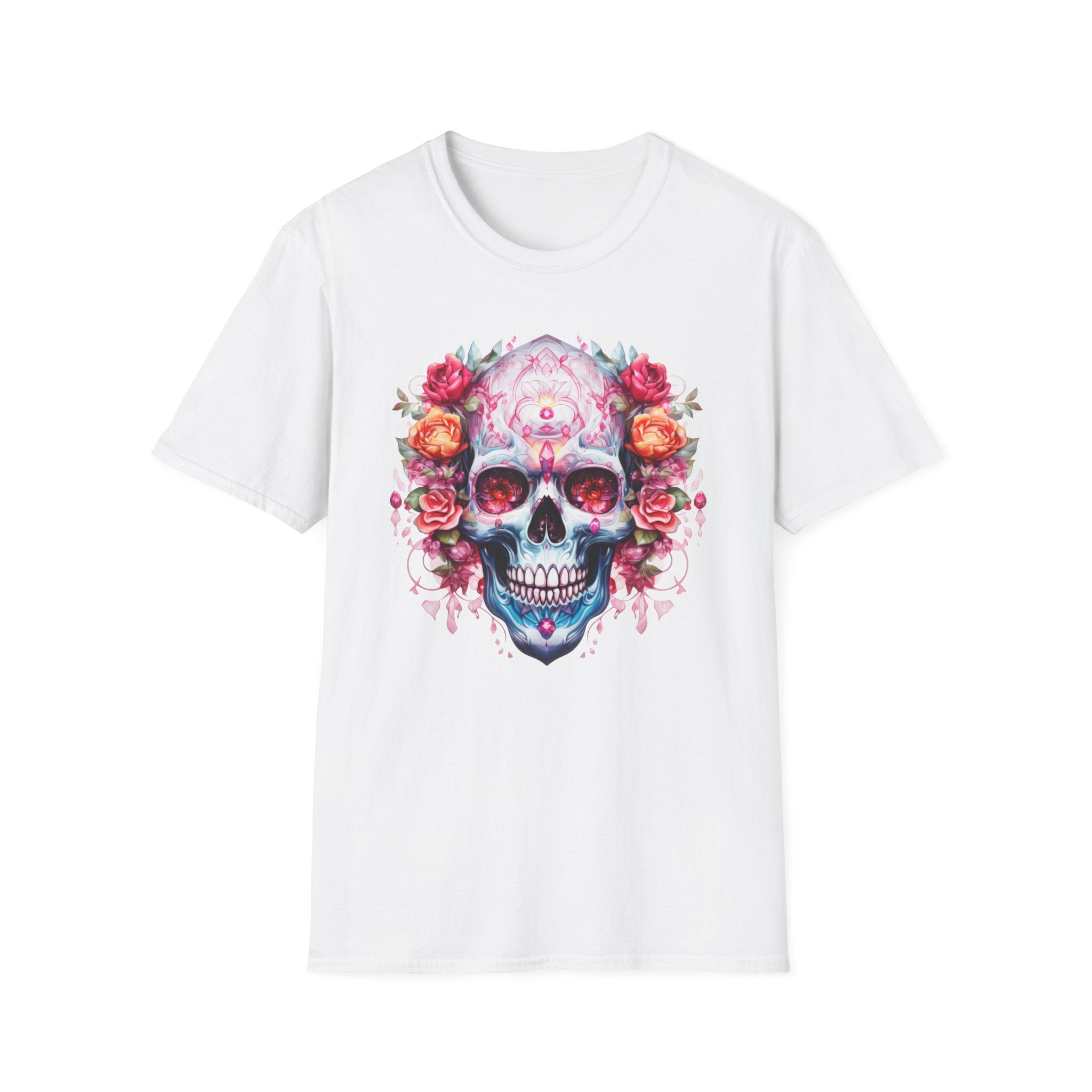 Floral Sugar Skull T-Shirt — Day of the Dead Skull Tee with Roses
