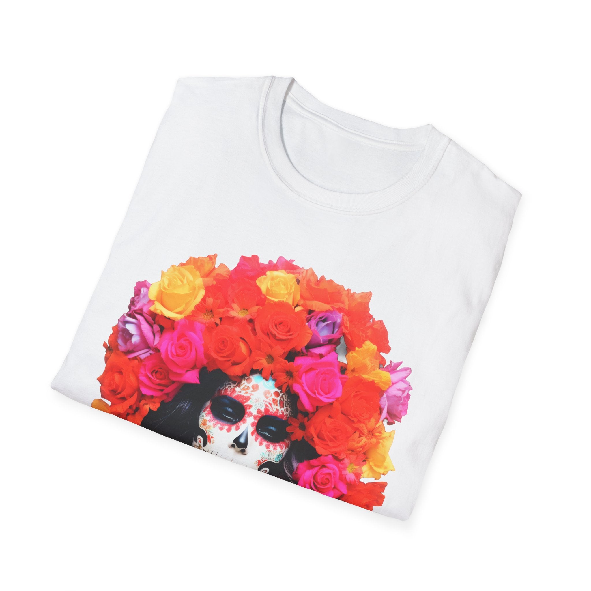 Day of the Dead Sugar Skull Woman T-Shirt — Floral Calavera Tee for Día de los Muertos