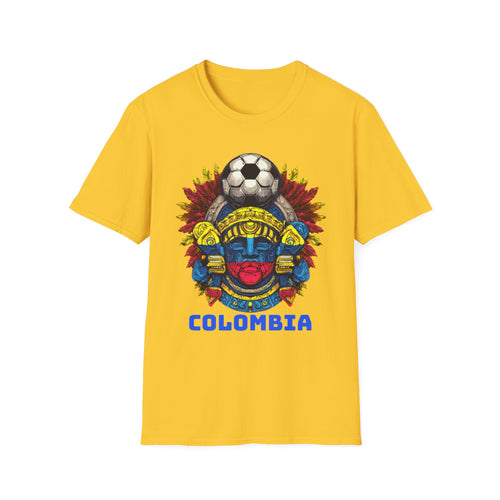 Colombia warrior soccer fan T-shirt inspired by soccer passion and supporter culture.